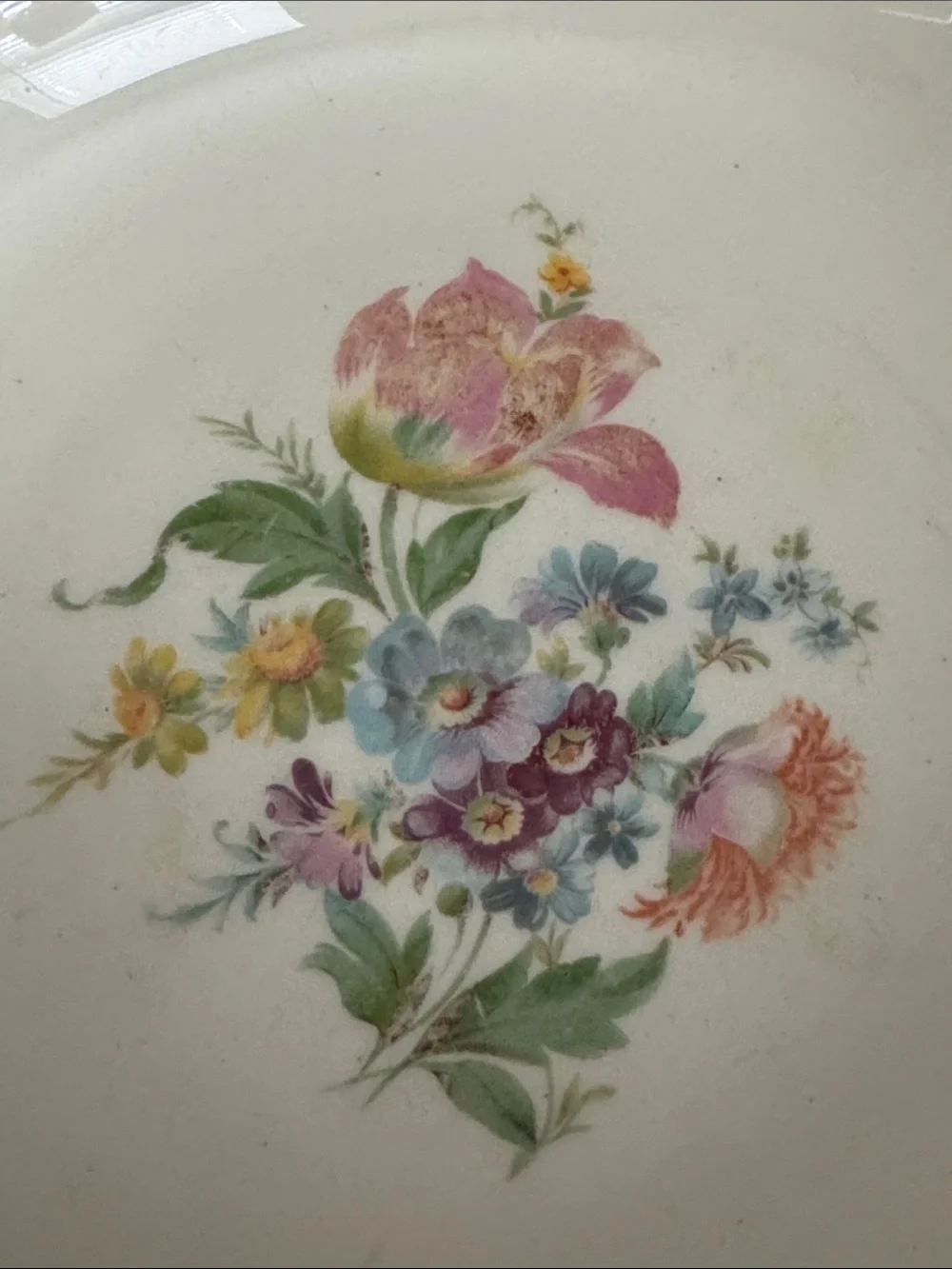 9.5” Homer Laughlin Serving Bowl with Flowers Blue Trim